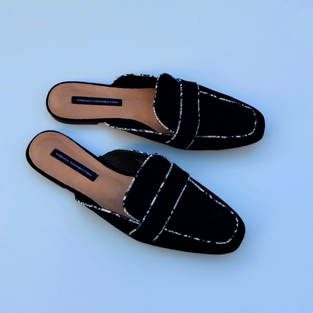 FRENCH CONNECTION Women's Danielle Black Vegan Suede Slip On Mule - 10